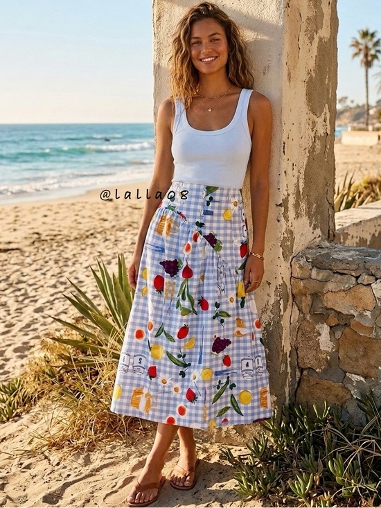 Lisa Says Gah Dresses & Skirts - Lisa Says Gah Maeve Midi Skirt Picnic Alfresco Gingham Blue Size Medium NWT New